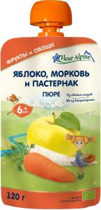Fleur Alpine Organic Пюре Яблуко-морква-пастернак з 6 місяців 120 г (5024688001079)- термін 25.04.24