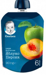 Gerber Пюре "Яблуко та персик" 90гр. з 6 міс. (7613036345460)