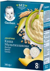 Gerber Молочна каша Мультизлакова з йогуртом, бананом та грушею 240 г (7613039834244)