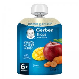 Gerber Гербер Пюре "Яблуко, морква, манго", 90 гр з 6 міс (8445290734792)