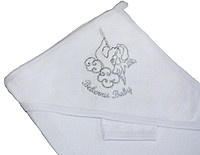 Рушник для хрещення Pedaliza з капюшоном 76*76 білий, з хрестиком, срібна вишивка 8697691564472
