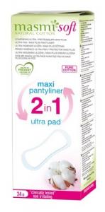 Masmi Органічні ультратонкі прокладки Maxi Plus 2 у 1 для щоденних або незначних виділень, 24 шт. 8432984000615