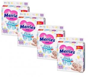4 упаковки Merries Підгузки Newborn (0-5 кг) 90 шт 4901301230782