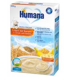 Humana Хумана Каша молочна 5 злаків з бананом, 200 г, з 6 міс 4031244775542