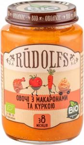 Rudolfs М'ясо-овочеве органічне пюре Овочі з макаронами та куркою з 8 місяців 190г (4751017940556)