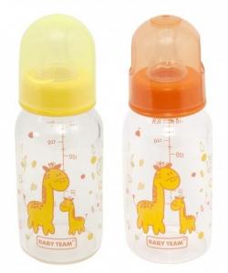 Baby Team Пляшечка скляна з силіконовою соскою 150мл 0м+ 1200 (4824428012003) в асорт.
