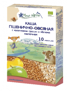 Fleur Alpine Organic Молочна каша пшенично-вівсяна зі шматочками груші та яблука 200 г (4006303002754)