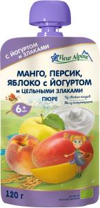 Fleur Alpine Organic Пюре Манго-персик-яблуко з йогуртом з 6 місяців 120 г (5024688001147)