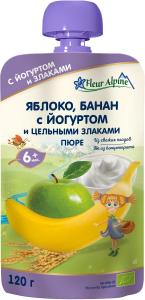 Fleur Alpine Organic Пюре Яблуко-банан з йогуртом з 6 місяців 120 г (5024688001154)