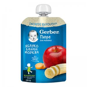 Gerber Пюре "Яблуко банан, морква" 150гр. з 6 міс. (8445290223319)