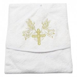 Рушник для хрещення Pedaliza з капюшоном 76*76 молочний, з янголятами, золота вишивка 8697691564472