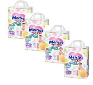 4 упаковки Merries Трусики M (6-11кг) 58 шт 4901301230591