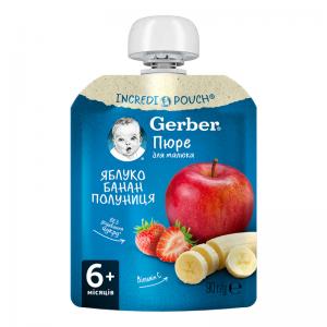 Gerber Гербер Пюре "Яблуко, банан, полуниця", 90 гр з 6 міс (8445290734914)