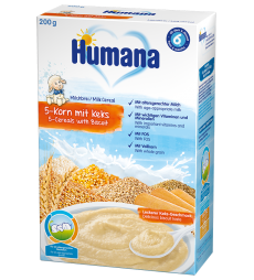 Humana Хумана Каша молочна 5 злаків з печивом, 250г, з 6міс 4031244775559