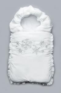 Модний Карапуз Конверт на виписку зимовий білий "Сніжинки" (срібло) 03-00468-3