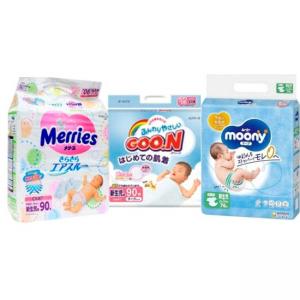 Набір пробних японських підгузників для новонароджених (по 2шт Moony, Merries, GooN 0-5кг)