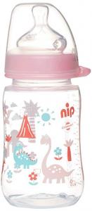 Nip Антиколікова пляшечка для годування 260 ml, М 0-6 міс. Дракончики рожева (35042) 4000821350427